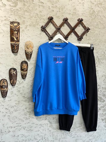 Dont Take Slogan Baskılı Salaş Sweat (Saks Mavi)