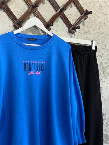Dont Take Slogan Baskılı Salaş Sweat (Saks Mavi)
