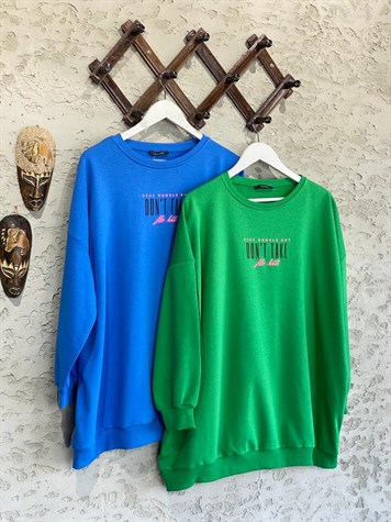 Dont Take Slogan Baskılı Salaş Sweat (Saks Mavi)