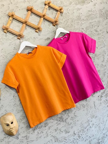 Double Kol Rahat Tshirt (Oranj/Fuşya)