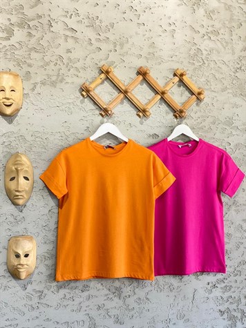 Double Kol Rahat Tshirt (Oranj/Fuşya)