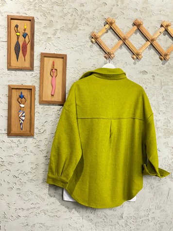 Düğmeli Oversize Kaşe Ceket (Yağ Yeşili)