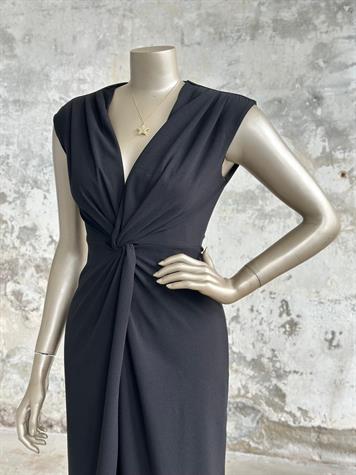 Düğüm Detaylı Kruvaze Yaka Elbise (Siyah)