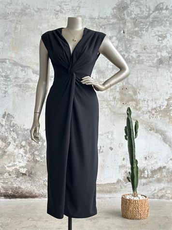 Düğüm Detaylı Kruvaze Yaka Elbise (Siyah)