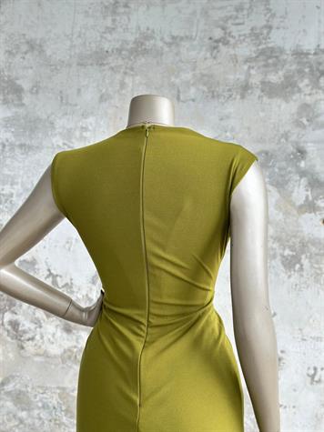 Düğüm Detaylı Kruvaze Yaka Elbise (Yağ Yeşili)