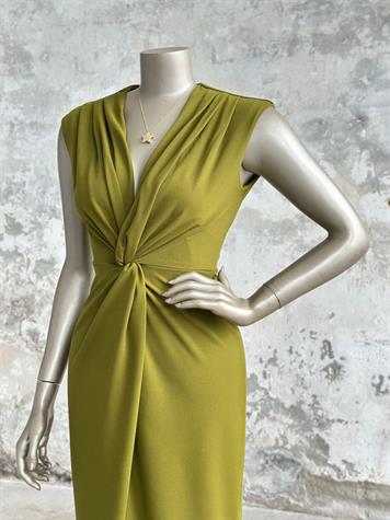 Düğüm Detaylı Kruvaze Yaka Elbise (Yağ Yeşili)