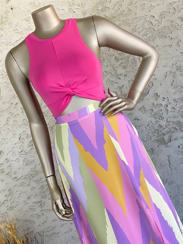 Düğümlü Crop Top (Pembe)