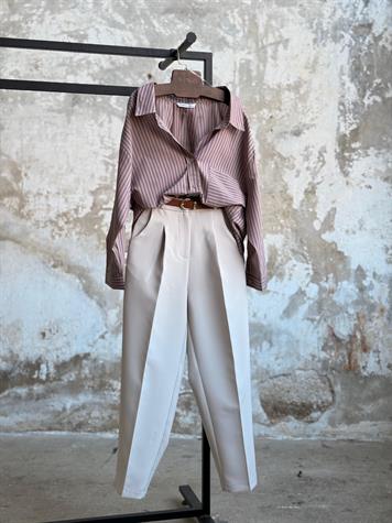Düşük Omuzlu Oversize Çizgili Gömlek (Mürdüm)