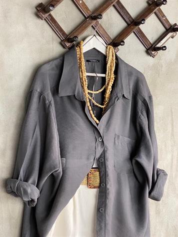 Düşük Omuzlu Oversize Gömlek (Antrasit)