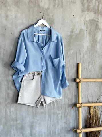 Düşük Omuzlu Oversize Gömlek (İndigo)