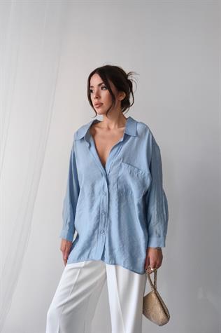 Düşük Omuzlu Oversize Gömlek (İndigo)