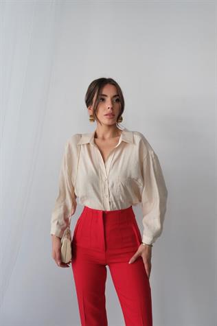 Düşük Omuzlu Oversize Gömlek (Bej)