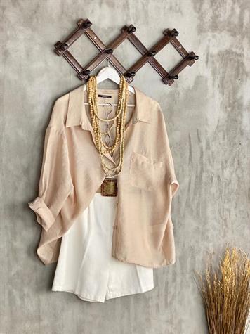 Düşük Omuzlu Oversize Gömlek (Bej)