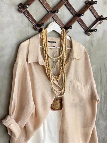 Düşük Omuzlu Oversize Gömlek (Bej)