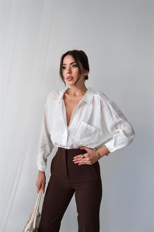 Düşük Omuzlu Oversize Gömlek (Beyaz)