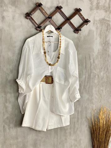 Düşük Omuzlu Oversize Gömlek (Beyaz)