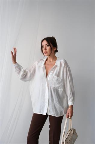 Düşük Omuzlu Oversize Gömlek (Beyaz)