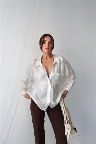 Düşük Omuzlu Oversize Gömlek (Beyaz)
