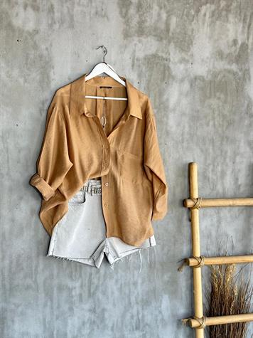 Düşük Omuzlu Oversize Gömlek (Camel)