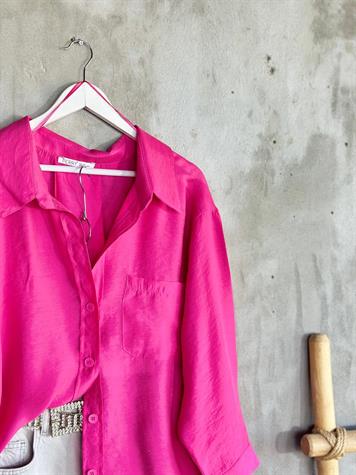 Düşük Omuzlu Oversize Gömlek (Fuşya)