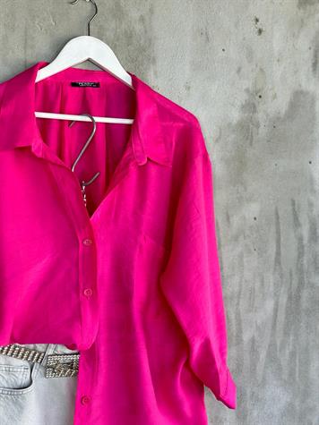 Düşük Omuzlu Oversize Gömlek (Fuşya)