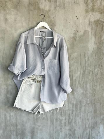 Düşük Omuzlu Oversize Gömlek (Gri)