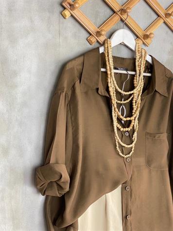 Düşük Omuzlu Oversize Gömlek (Kahve)