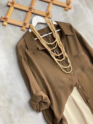 Düşük Omuzlu Oversize Gömlek (Kahve)