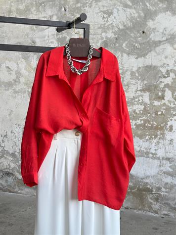 Düşük Omuzlu Oversize Gömlek (Kırmızı)