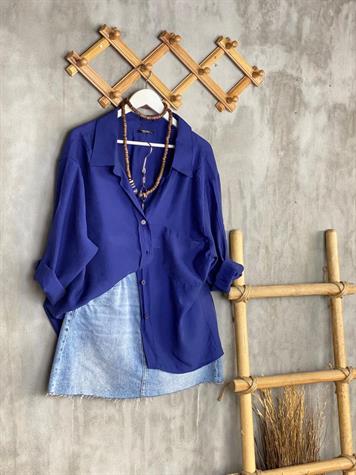 Düşük Omuzlu Oversize Gömlek (Lacivert)