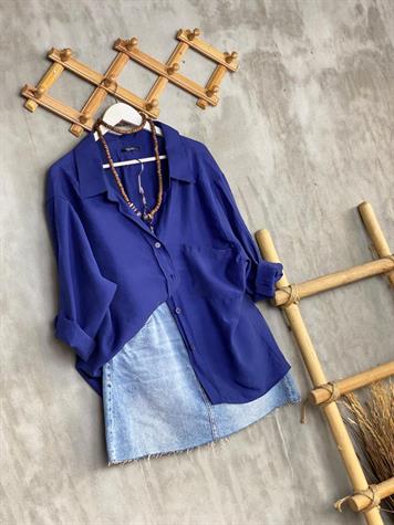 Düşük Omuzlu Oversize Gömlek (Lacivert)