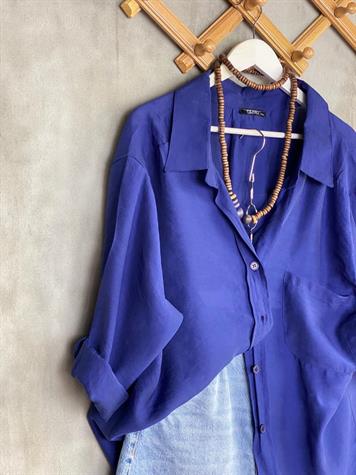 Düşük Omuzlu Oversize Gömlek (Lacivert)