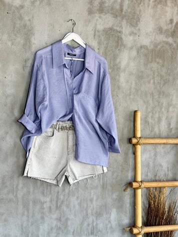 Düşük Omuzlu Oversize Gömlek (Lila)