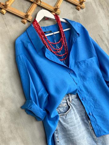 Düşük Omuzlu Oversize Gömlek (Mavi)