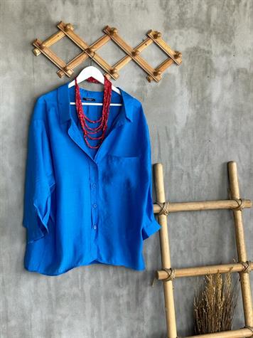 Düşük Omuzlu Oversize Gömlek (Mavi)