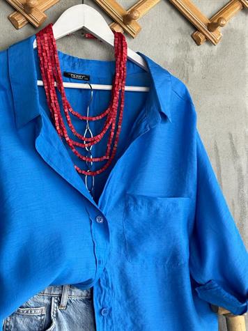 Düşük Omuzlu Oversize Gömlek (Mavi)