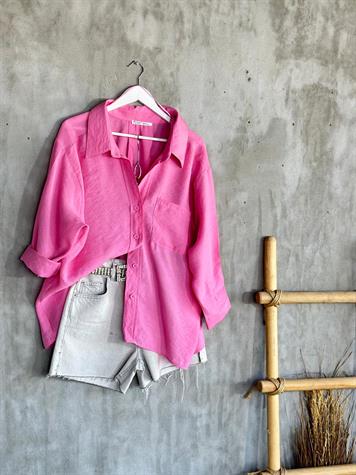 Düşük Omuzlu Oversize Gömlek (Pembe)