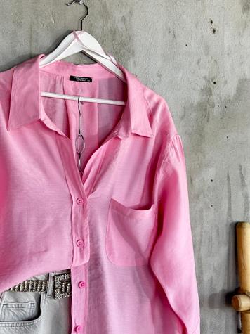 Düşük Omuzlu Oversize Gömlek (Şeker Pembesi)