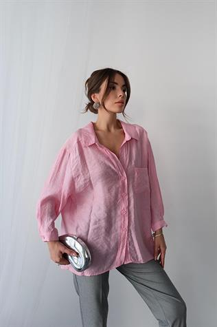 Düşük Omuzlu Oversize Gömlek (Şeker Pembesi)