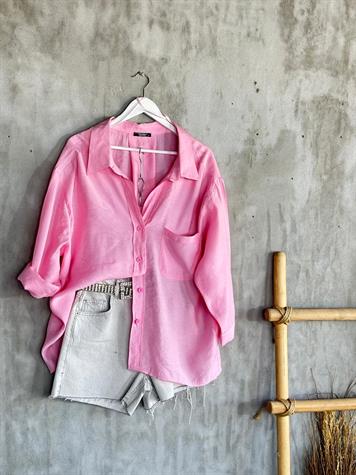 Düşük Omuzlu Oversize Gömlek (Şeker Pembesi)
