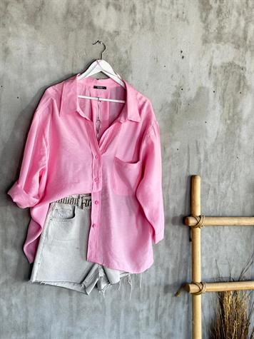 Düşük Omuzlu Oversize Gömlek (Şeker Pembesi)