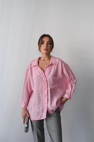 Düşük Omuzlu Oversize Gömlek (Şeker Pembesi)