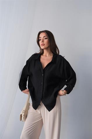 Düşük Omuzlu Oversize Gömlek (Siyah)