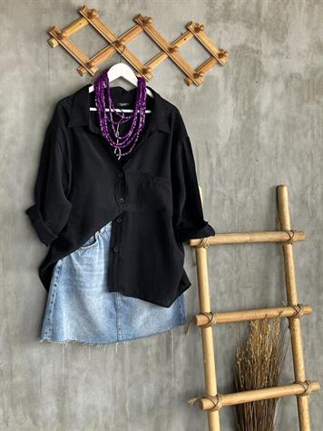 Düşük Omuzlu Oversize Gömlek (Siyah)