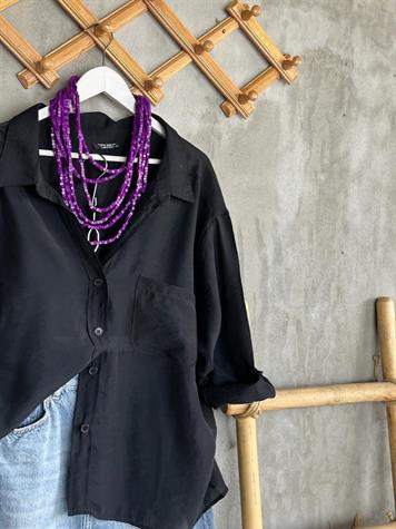 Düşük Omuzlu Oversize Gömlek (Siyah)