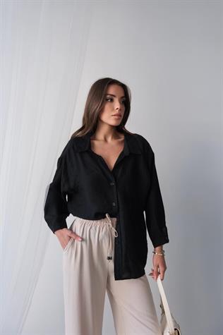 Düşük Omuzlu Oversize Gömlek (Siyah)