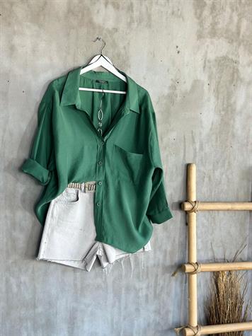 Düşük Omuzlu Oversize Gömlek (Zümrüt Yeşili)