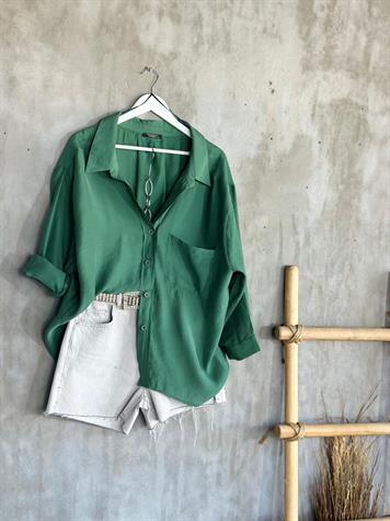 Düşük Omuzlu Oversize Gömlek (Zümrüt Yeşili)