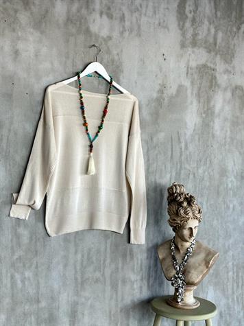 Düz Yaka Triko Kazak (Ekru)