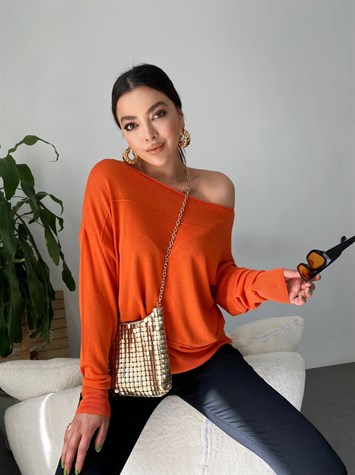 Düz Yaka Triko Kazak (Oranj)